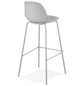 Tabouret de bar moderne 'Tekno' gris avec 4 pieds en métal gris et dossier haut