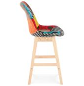 Tabouret de snack mi-hauteur scandinave 'Chairman Mini' patchwork 4 pieds bois dossier haut