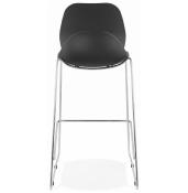 Tabouret de bar empilable design 'Great' noir avec 4 pieds pieds en métal chromé et dossier haut