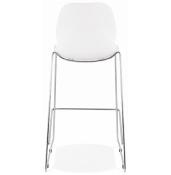 Tabouret de bar empilable design 'Great' blanc avec 4 pieds pieds en métal chromé et dossier haut