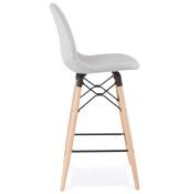 Tabouret de snack mi-hauteur scandinave 'Verkwood Mini' tissu gris clair 4 pieds bois dossier haut