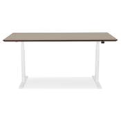 Bureau design assis-debout électrique 'SMALL TECH' en noyer pieds en métal blanc - 150 x 70 cm