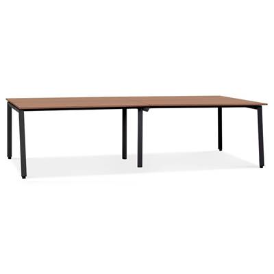 Double bureau bench / table de réunion 'INCONTRO DUE' en noyer pieds en métal noir - 280 x 140 cm