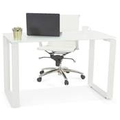 Petit bureau droit design 'GLASS MEET MINI' en verre blanc pieds en métal blanc - 120 x 60 cm