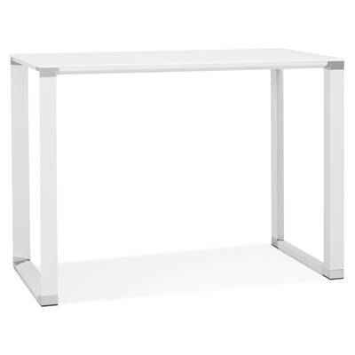 Bureau droit design haut 'HIGH GLASSTOP' en verre blanc pieds métal blanc et chromé – 140 x 70 cm
