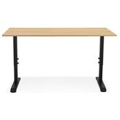 Bureau droit réglable en hauteur design 'MODULARE' en bois naturel pieds métal noir - 160 x 80 cm