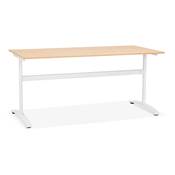 Bureau droit / table de travail design 'DISEGNO' en bois naturel pieds métal blanc - 160 x 80 cm