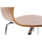 Chaise design 'Funny' en bois zébré avec 4 pieds en métal chromé