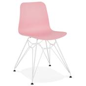Chaise de cuisine / salle à manger design 'Sländak White' rose avec 4 pieds en métal blanc