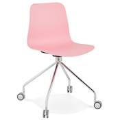 Chaise de bureau à roulettes design 'Hjül' rose avec pied en métal chromé