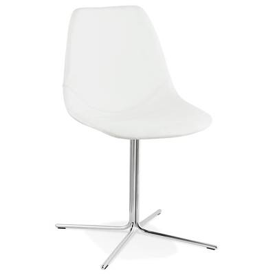 Chaise design 'Laeder' blanche avec pied croisé en métal chromé