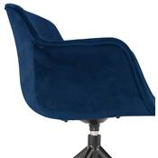 Chaise design à accoudoirs 'TICKY' en velours bleu avec 4 pied en métal noir
