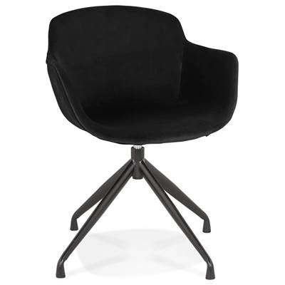 Chaise design à accoudoirs 'TICKY' en velours noir avec 4 pied en métal noir