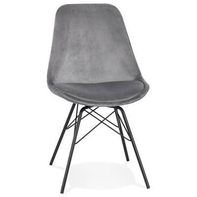 Chaise design style baroque 'GORD' en velours gris et 4 pieds avec croisillons en métal noir