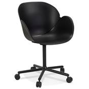 Chaise de bureau à accoudoirs design à roulettes dossier bas 'MINISTRY' noire pieds en métal noir