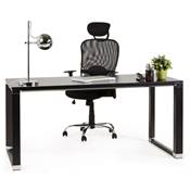 Fauteuil de bureau design à roulettes appui tête dossier haut 'HELPER' noire en tissu pieds chromés