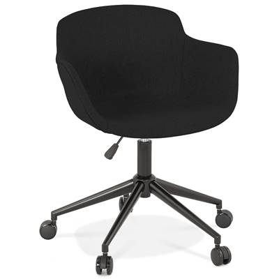 Chaise design de bureau à roulette 'SOFT' en tissu noir avec 5 pieds en métal noir