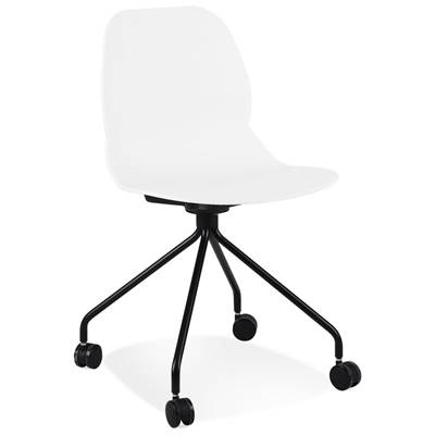Chaise de bureau à roulettes design 'BLACK RULES' blanche avec pied en métal noir