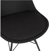 Chaise design 'GORD' en tissu noir et 4 pieds avec croisillons en métal noir