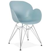 Chaise style industriel design à accoudoirs 'LOTUS' bleue avec 4 pieds en métal chromé