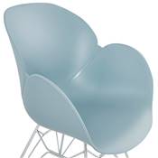 Chaise style industriel design à accoudoirs 'LOTUS' bleue avec 4 pieds en métal chromé