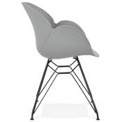 Chaise style industriel design à accoudoirs 'LOTUS' grise avec 4 pieds en métal noir