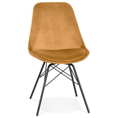 Chaise style industriel 'GORD' en velours moutarde et 4 pieds avec croisillons en métal noir
