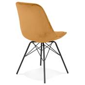 Chaise style industriel 'GORD' en velours moutarde et 4 pieds avec croisillons en métal noir