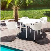 Chaise intérieur/extérieur design à accoudoirs 'RAIN' en resine blanche avec 4 pieds en métal blanc