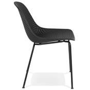 Chaise design intérieur / extérieur 'ZACK' assise noire perforée et 4 pieds en métal noir