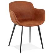 Chaise design lounge à accoudoirs 'NICE' en micro fibre marron avec 4 pieds en métal noir