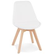Chaise design de style moderne 'MILANO' en tissu bouclé blanc noir avec 4 pieds en bois naturel