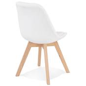 Chaise design de style moderne 'MILANO' en tissu bouclé blanc noir avec 4 pieds en bois naturel