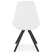 Chaise design style moderne 'BLACK FIRENZA' en tissu bouclé blanc avec 4 pieds en bois noir