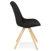 Chaise design 'FIRENZA' en tissu noir avec 4 pieds en bois naturel