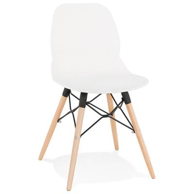 Chaise scandinave 'NORSK WOOD' blanche 4 pieds bois couleur naturelle et croisillon en métal noir