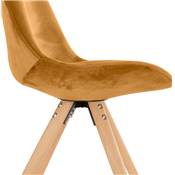 Chaise scandinave style vintage 'FIRENZA' en velours moutarde et 4 pieds en bois naturel