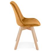 Chaise scandinave 'MILANO' en velours moutarde et 4 pieds en bois naturel