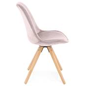 Chaise scandinave style vintage 'FIRENZA' en velours rose et pieds en bois naturel