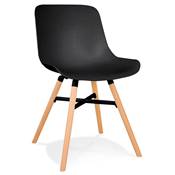 Chaise design de style scandinave 'GUTT' noire avec 4 pieds en bois naturel