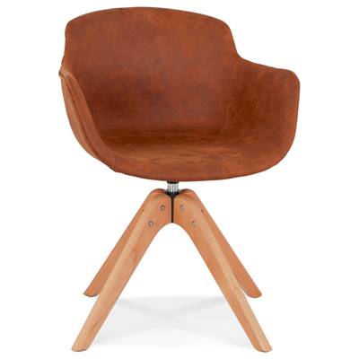 Chaise design style scandinave à accoudoirs 'VOGAN' en microfibre marron avec 4 pieds bois naturel