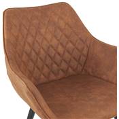 Chaise design vintage à accoudoirs 'DUCA' en microfibre gaufrée marron avec 4 pieds en métal noir