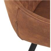 Chaise design vintage à accoudoirs 'DUCA' en microfibre gaufrée marron avec 4 pieds en métal noir