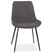 Chaise design style vintage 'HERTIG' en microfibre gaufrée grise et 4 pieds en métal noir