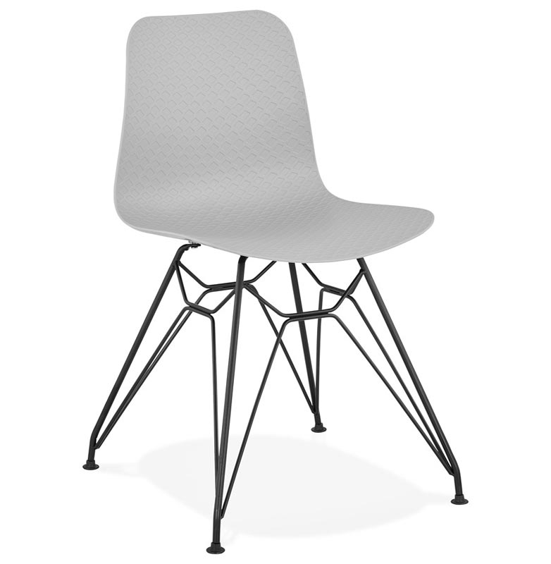 Chaise design 'Sländak Black' grise avec 4 pieds en métal noir