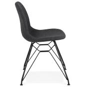 Chaise design 'Norsk Black' en tissu gris avec 4 pieds en métal noir