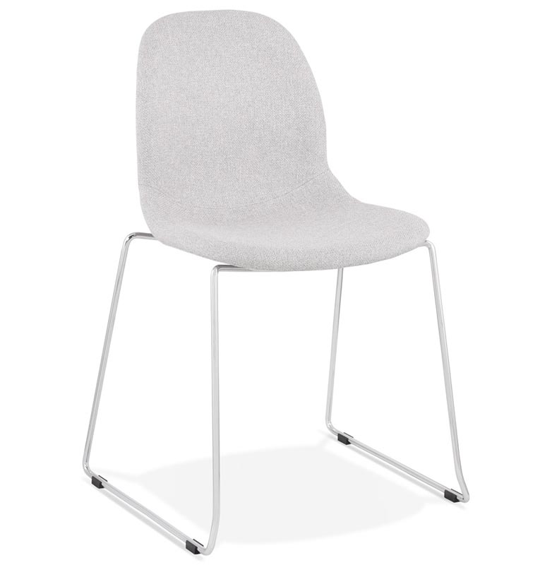 Chaise design empilable 'Teknik Silver' en tissu gris clair pieds tréteaux en métal chromé