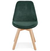 Chaise design 'Milano' en velours verte avec 4 pieds en bois naturel