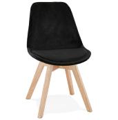 Chaise design 'Milano' en velours noire avec 4 pieds en bois naturel