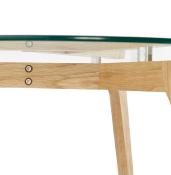 Table basse scandinave ronde 'Kölmy' plateau en verre 3 pieds en bois – Ø 90 cm